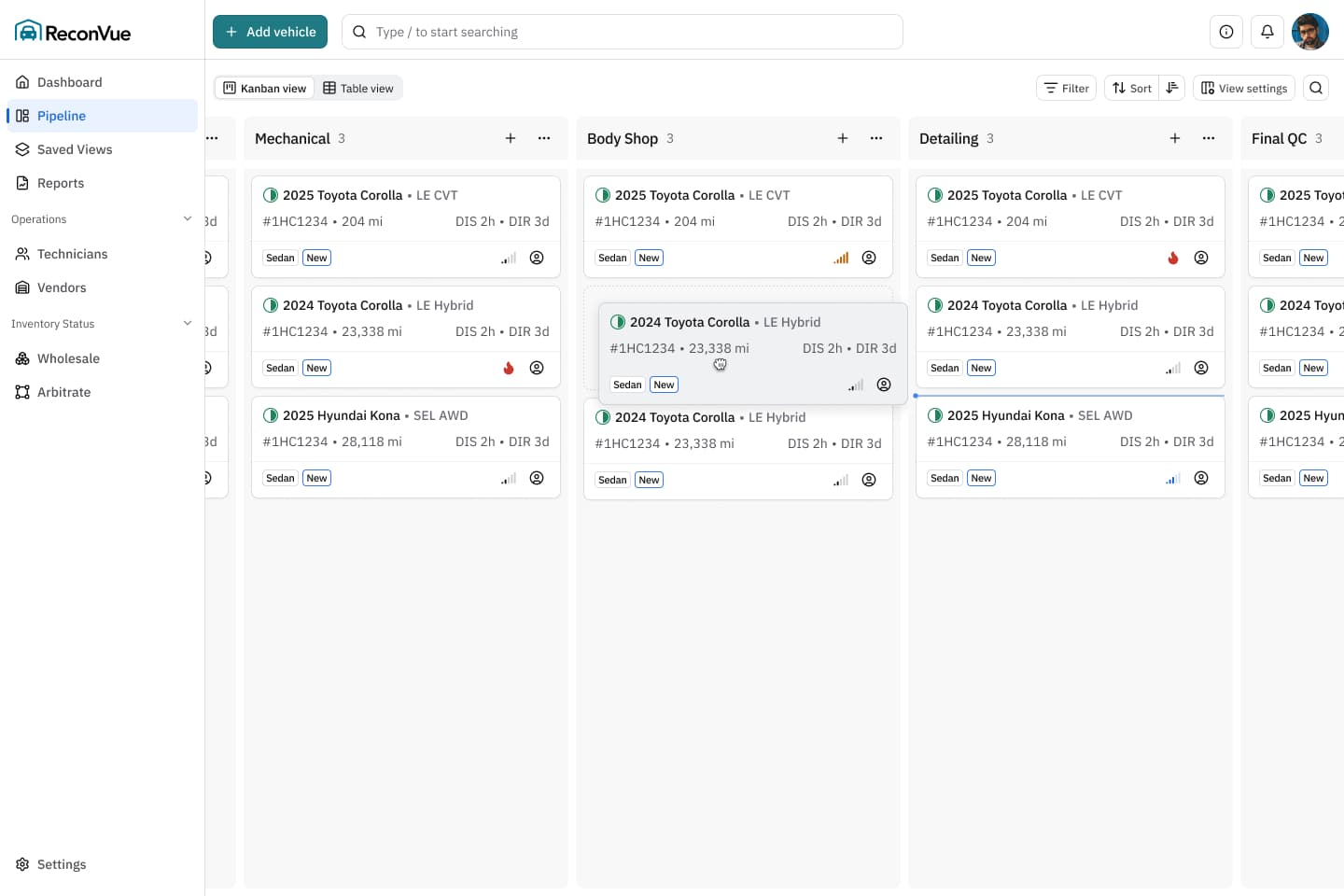 Recon Vue platform screenshot